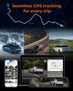 M4 3ch Mirror Dash Cam with 1080P 60fps Front+Rear+Bumper/Cabin Cameras, 12"IPS Touchscreen