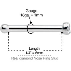 Solid 14K White Gold 1.5mm Genuine Diamond Nose Ring