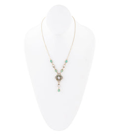 White Mother of Pearl and Blue Turquoise Golden Barcelona Y-Necklace